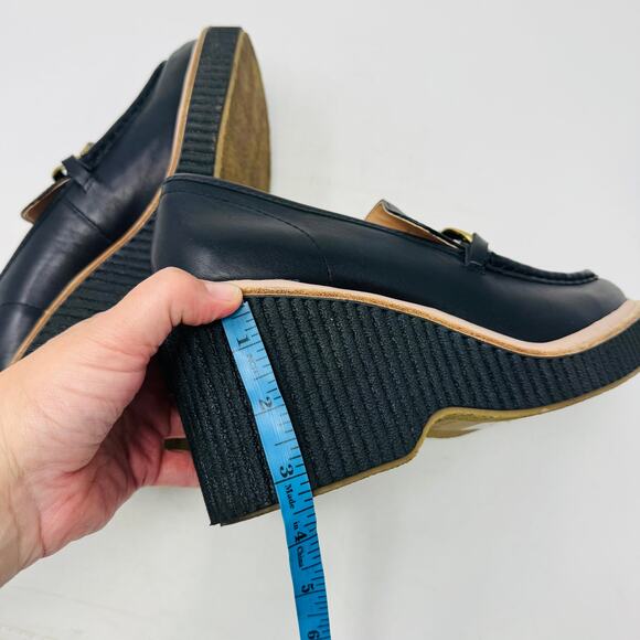 Dolce Vita Black Leather Chain Wedge Loafers Platform Heels Women’s Size 9 - Picture 13 of 14